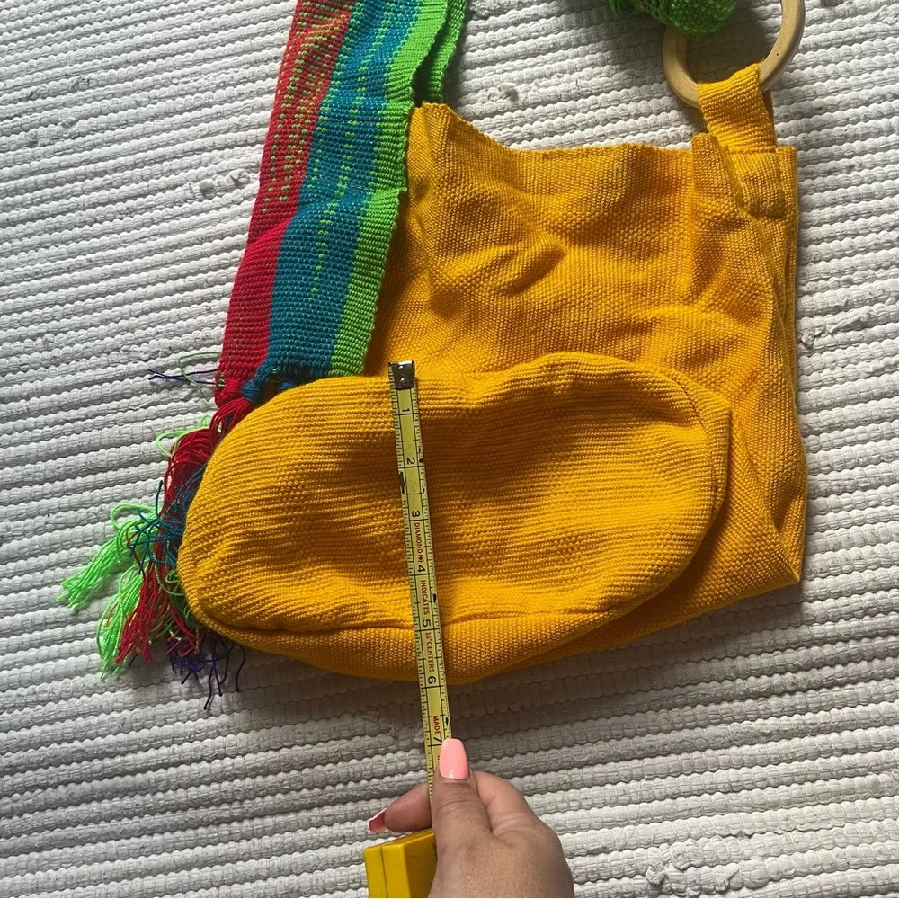 Wayuu Mochila Bag Handmade Boho Crossbody Yellow Woven Strap Artisan